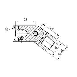 Fixation articulée pour lisse pour tube 42.4x2 mm inox 304