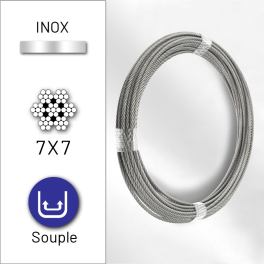 Câble souple 7x7 en inox 316 de diamètre 4 mm conditionné