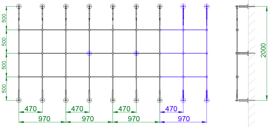 Schéma de montage du kit de support pour plantes grimpantes référence 700011 : 2 m x 4 m