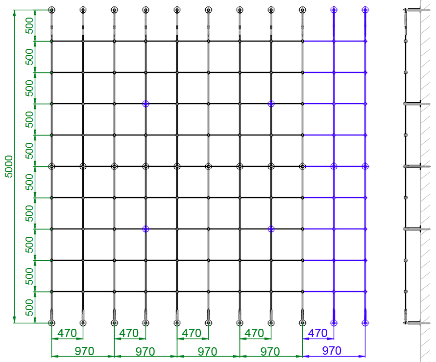 Schéma de montage du kit de support pour plantes grimpantes référence 700073 : 5 m x 5 m